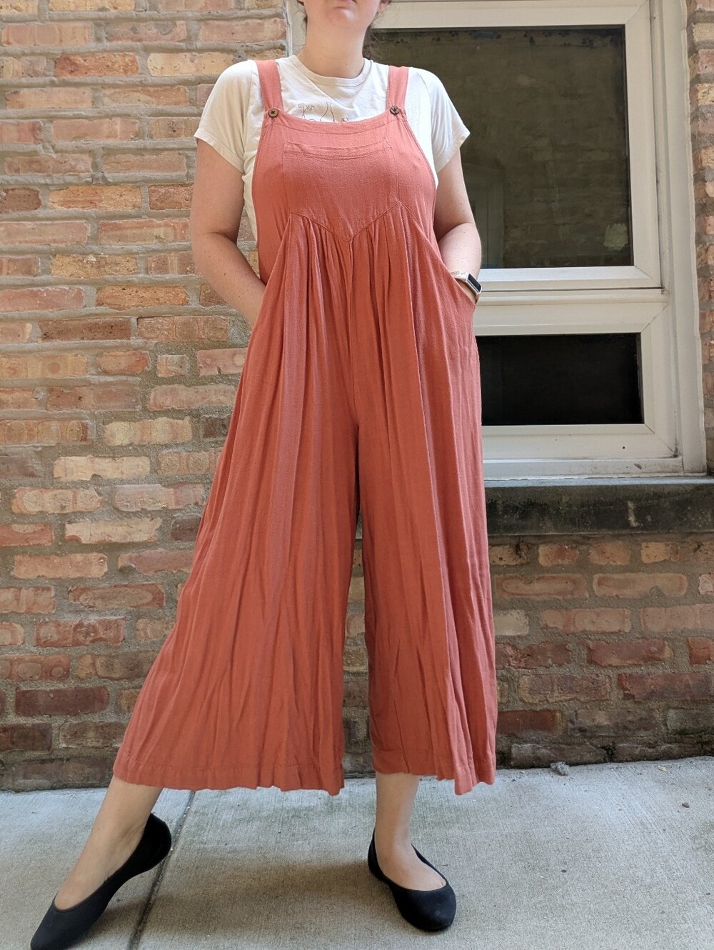 Rust Wide-Leg Linen Jumpsuit Overalls - Women